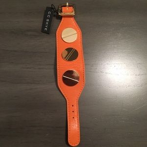 CC SKYE Orange Leather Giant Screw Cuff Bracelet